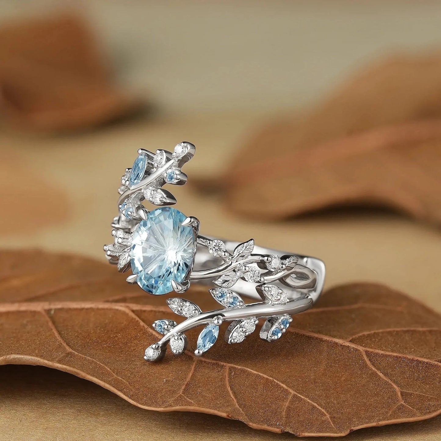 Aphrodite's Sparkle Cut Lab Grown Aquamarine Cross Leaf Ehancer Ring Set - Kira