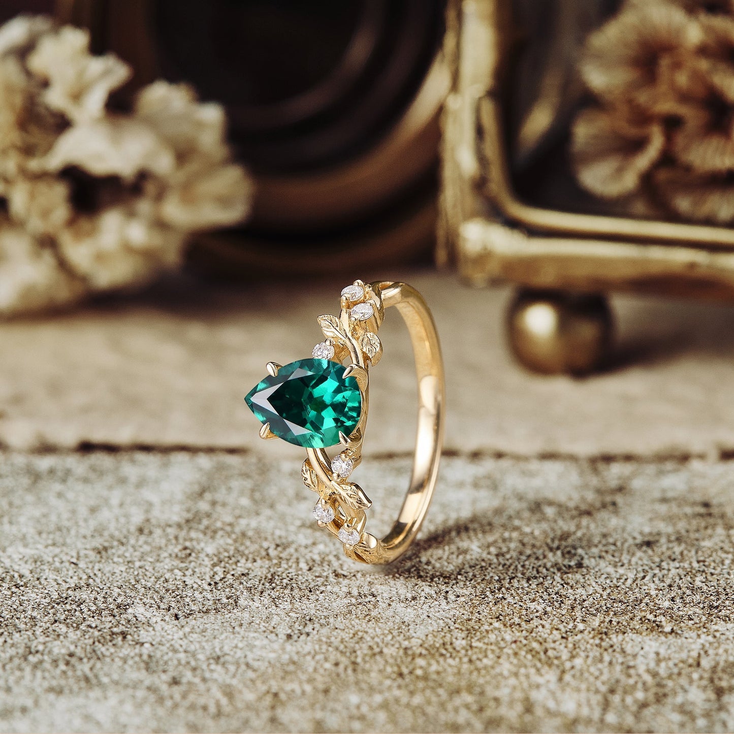 Emerald Leaf Engagement Ring (925 Silver) - GemsMagic