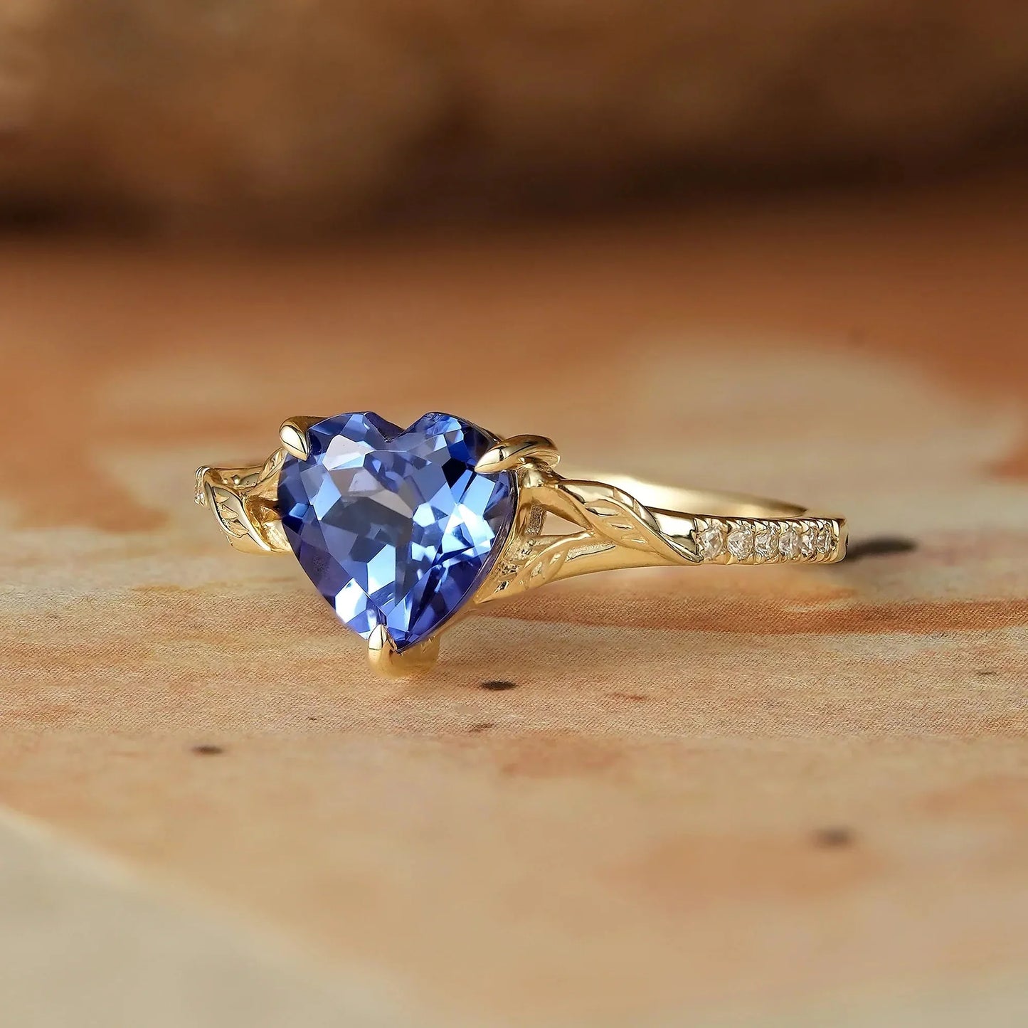 Heart Sapphire Half Eternity Leaf Engagement Ring - Florence - GemsMagic