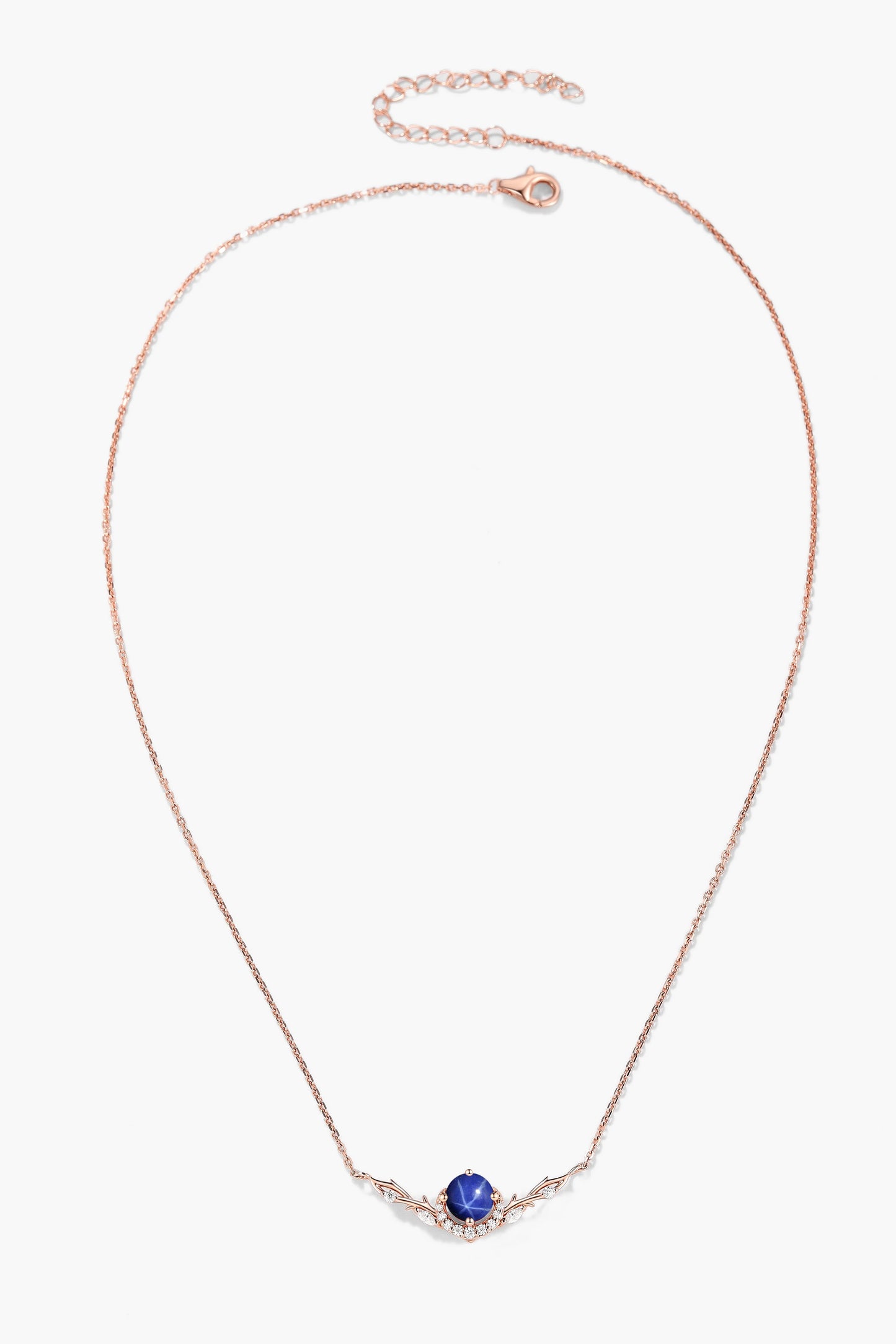 Custom Round Cut Star Sapphire Forest Moon Necklace - Eirwen