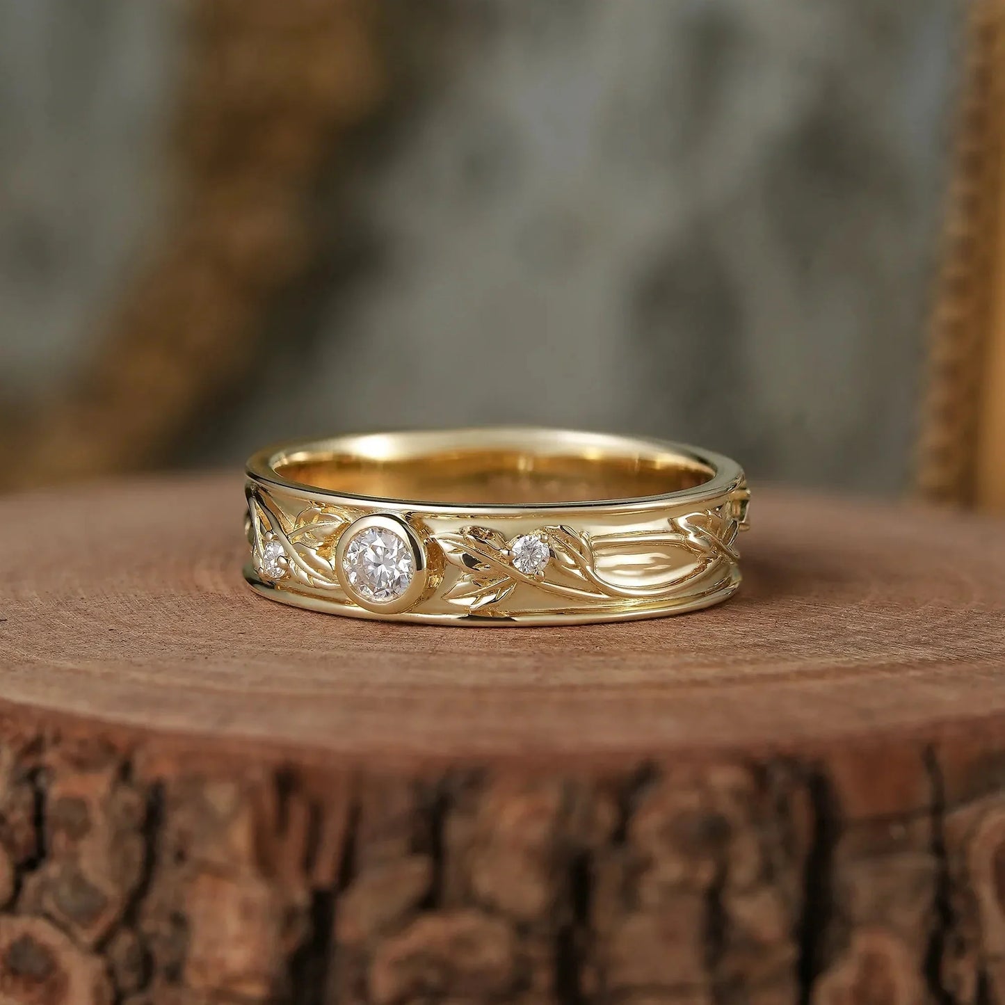 Leaf Inspired Men's Band with Moissanite-Evander