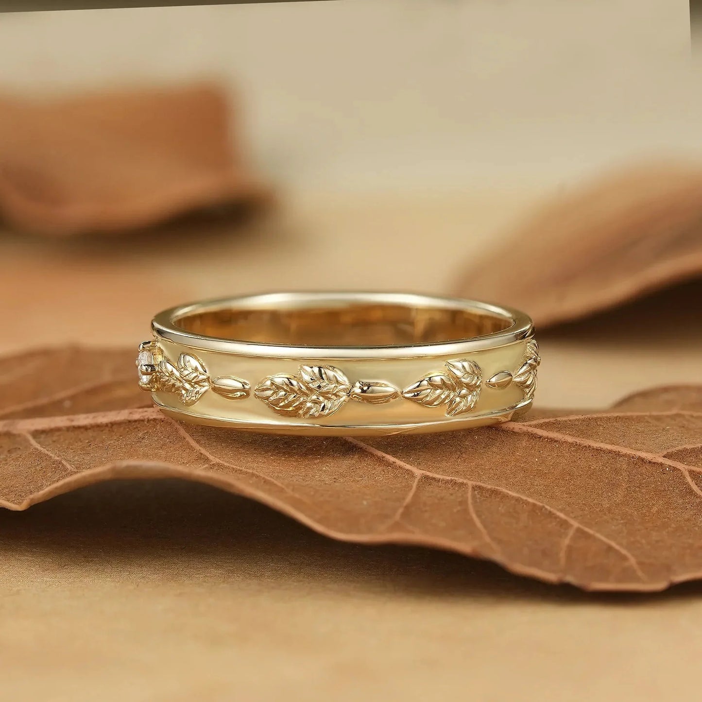 Leaf Inspired Men's Ring with Moissanite - Leif