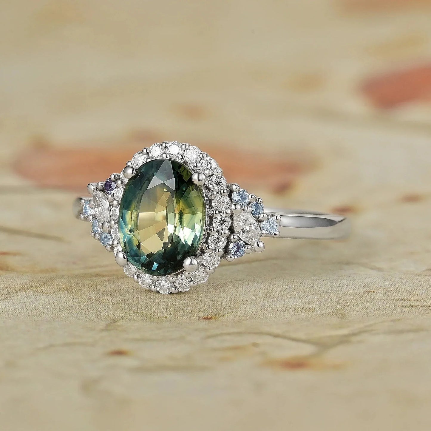 Luxe Mystique Teal Sapphire Rings-Thalassa - GemsMagic