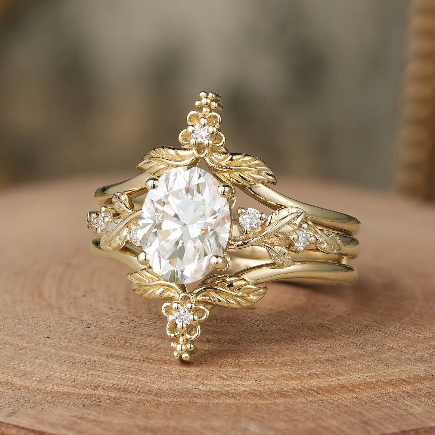 Moissanite Leaf Inspired Enhancer Ring Set-Calypso