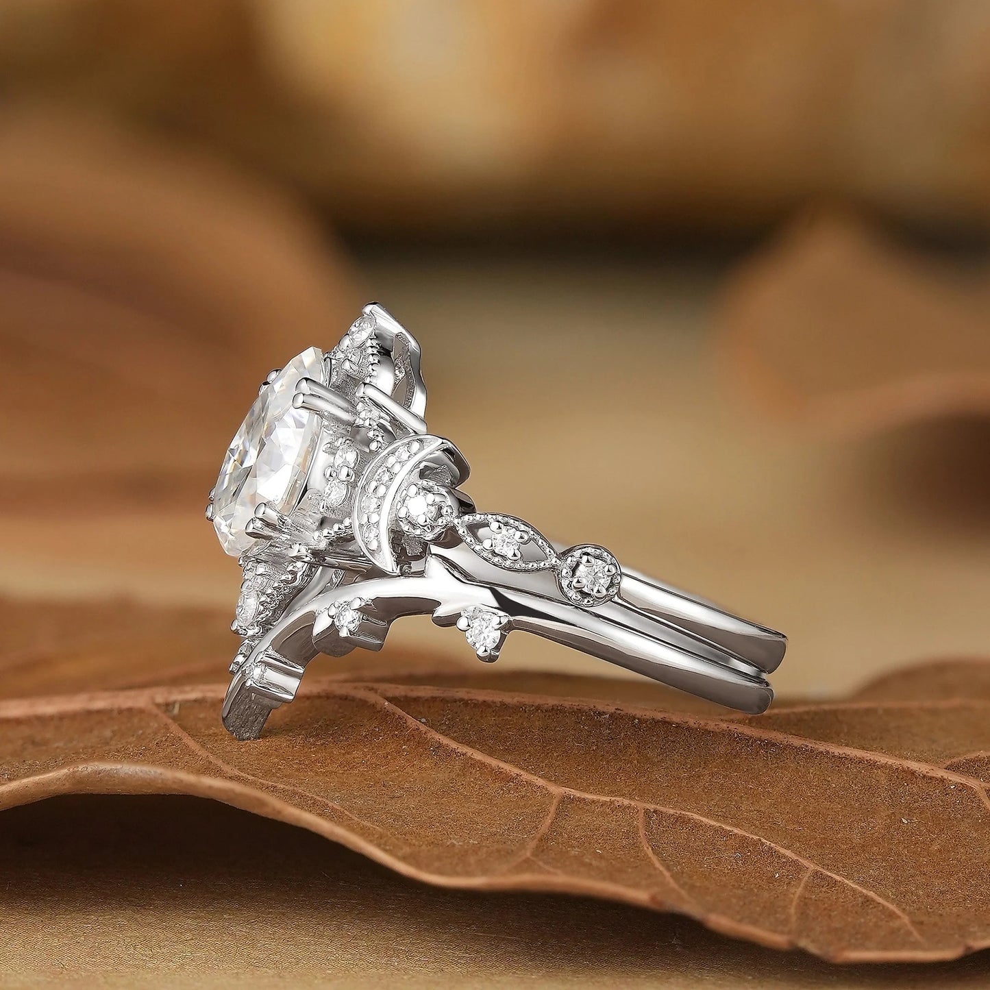 Moon Design Moissanite Ring Set-Morrigan
