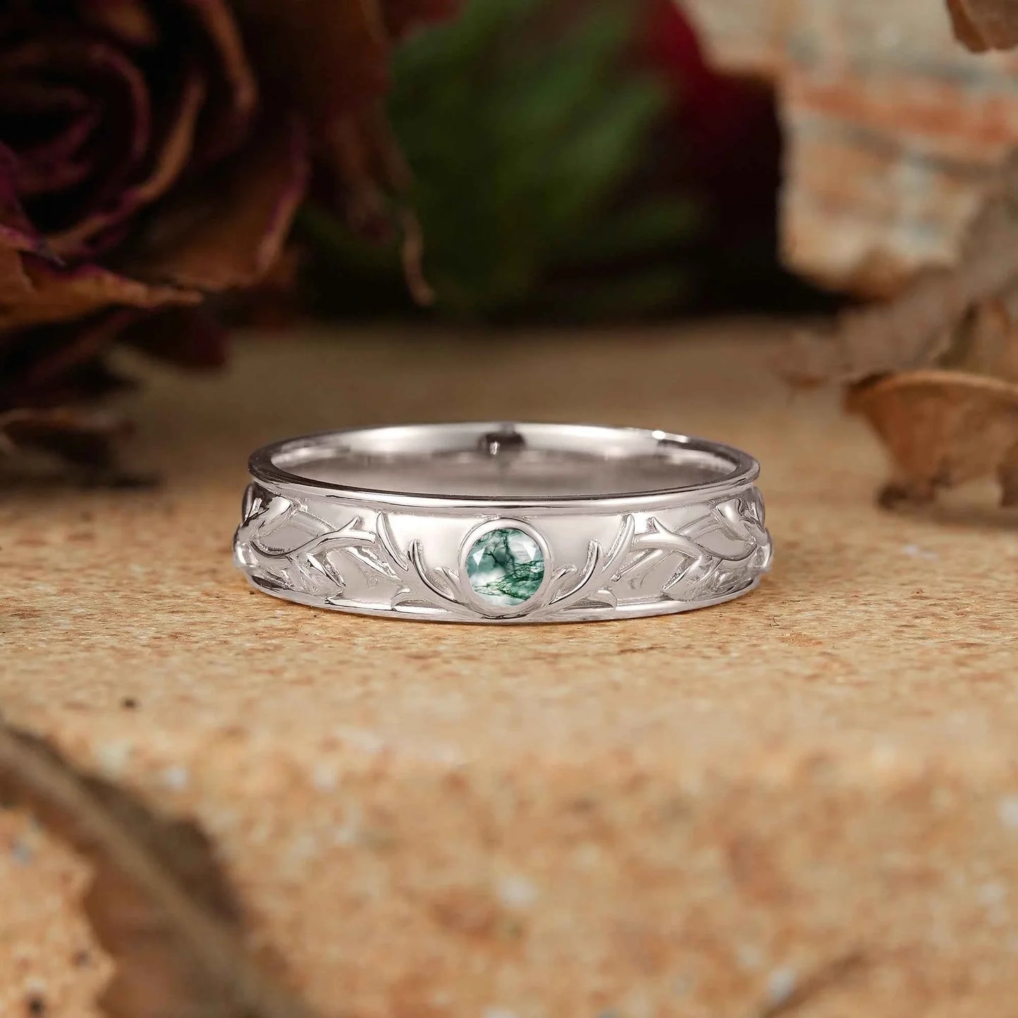 Moss Agate Nature Inspired Men's Ring Stag Men's Band - Bryant