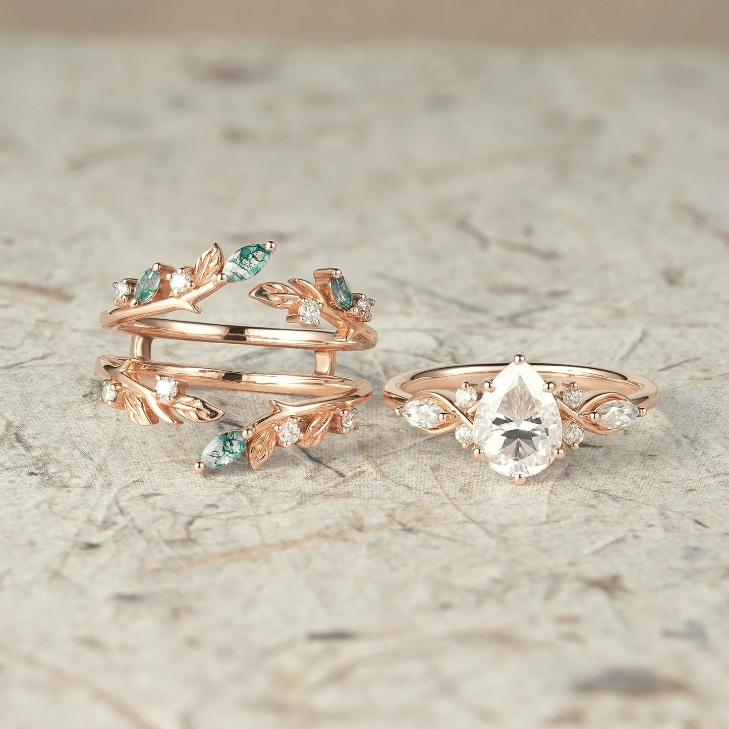 Nature Leaf Inspired Moissanite Enhancer Ring Set-Seraphine