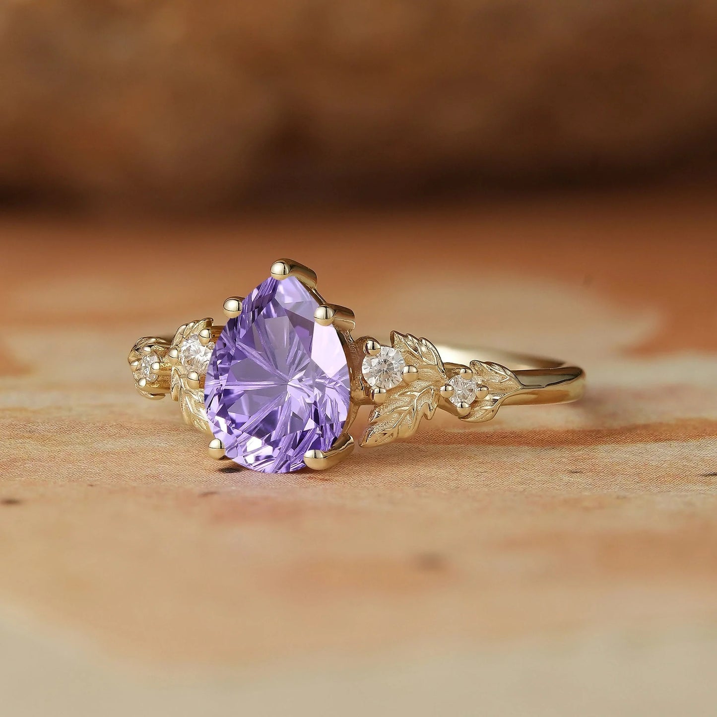 Pear Shaped Sparkle Cut Purple Sapphire Engagement Ring-Daisy