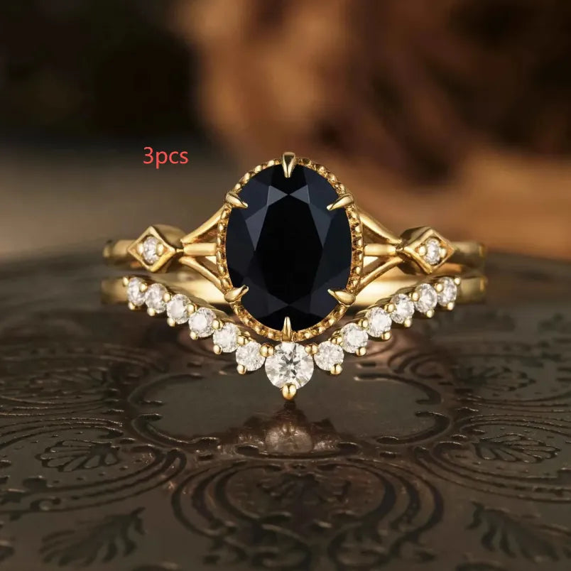 Vintage Black Onyx Ring Set 3pcs For Tialer Alvarez