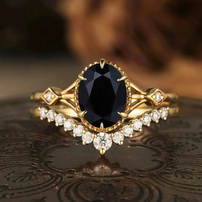 Installment Custom Vintage Black Onyx Ring Set 2pcs For Eric Fisher