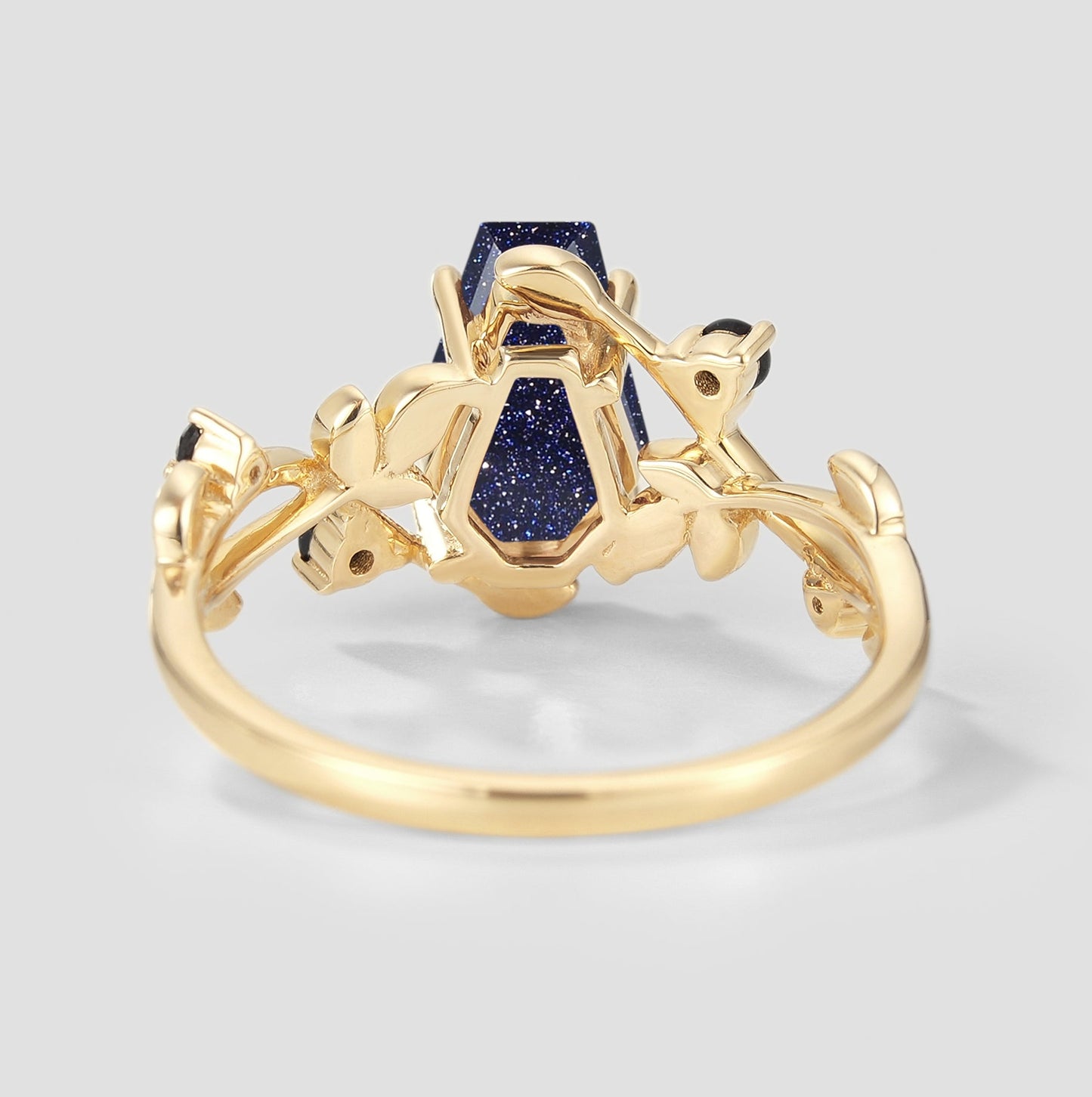 Unique Design Coffin Cut Blue Sandstone Leaf Engagement Ring