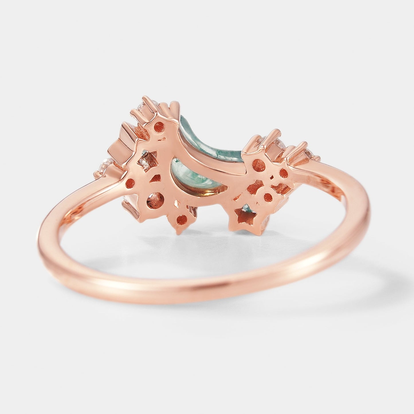Unique Star & Moon Moss Agate Engagement Ring