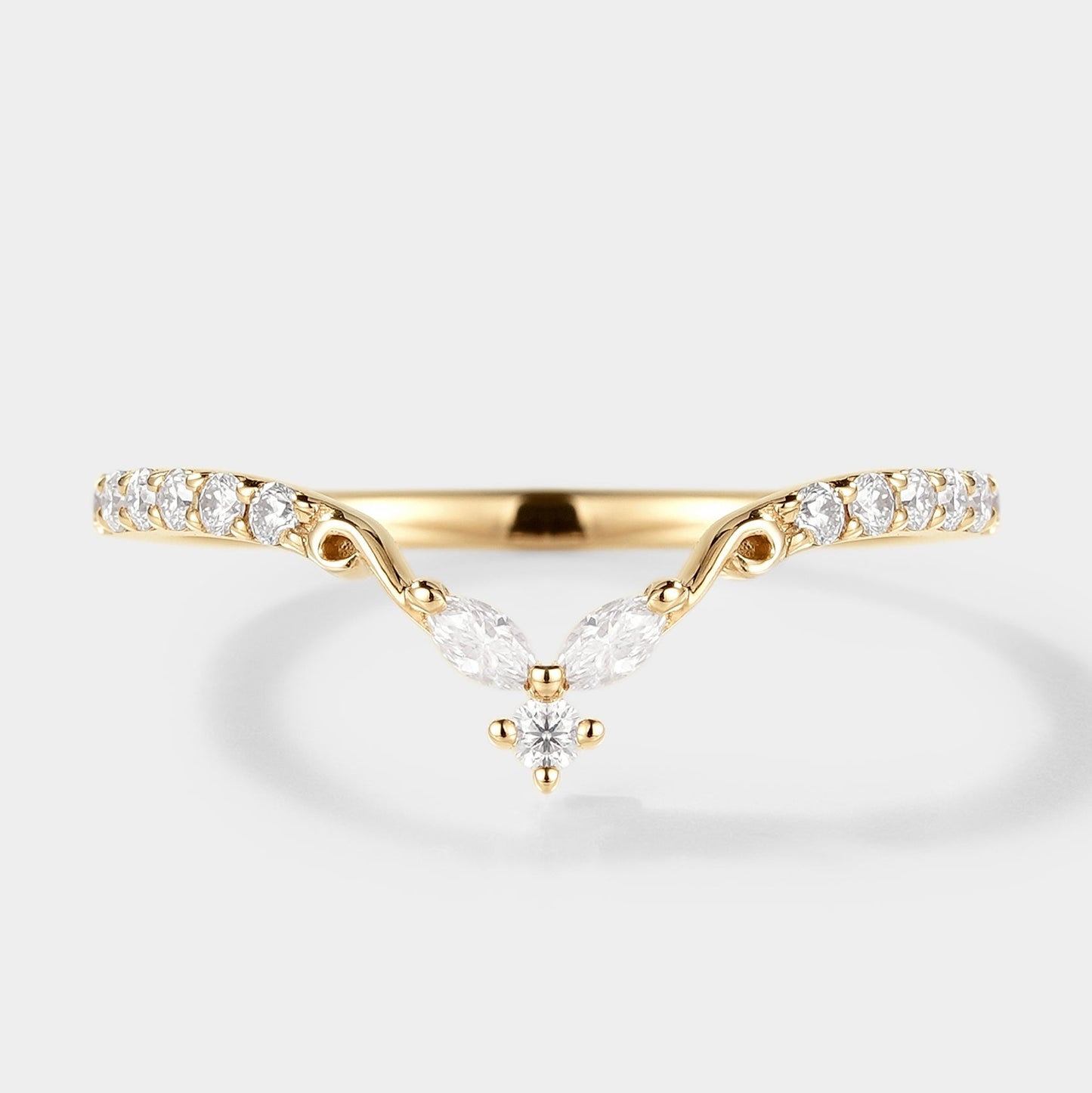 14k 18k Rose Gold Chevron Moissanite Stackable Wedding Band