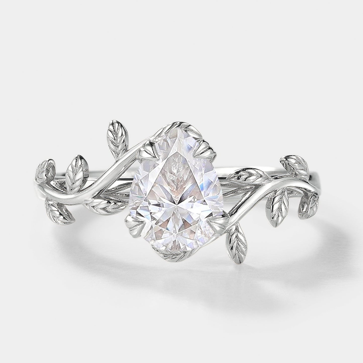 Pear Cut Moissanite Nature Inspired Leaf Engagement Ring