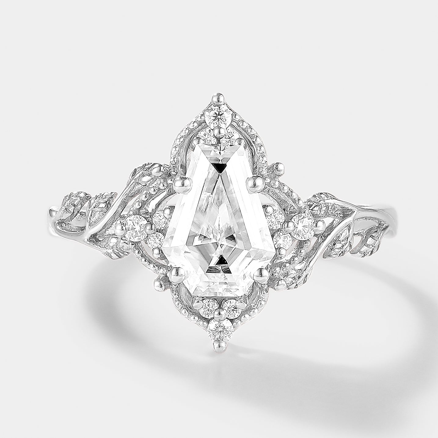 Unique Design Coffin Cut Moissanite Leaf Engagement Ring