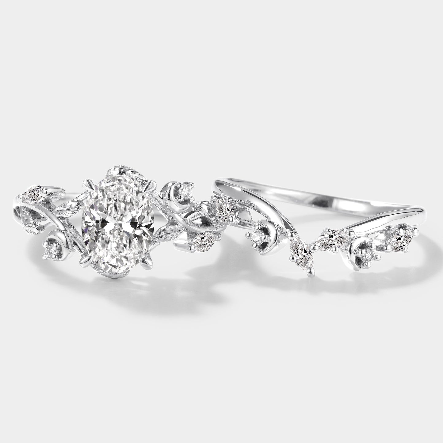 Oval Lab Grown Diamond Engagement Ring Curved Wedding Band 2pcs