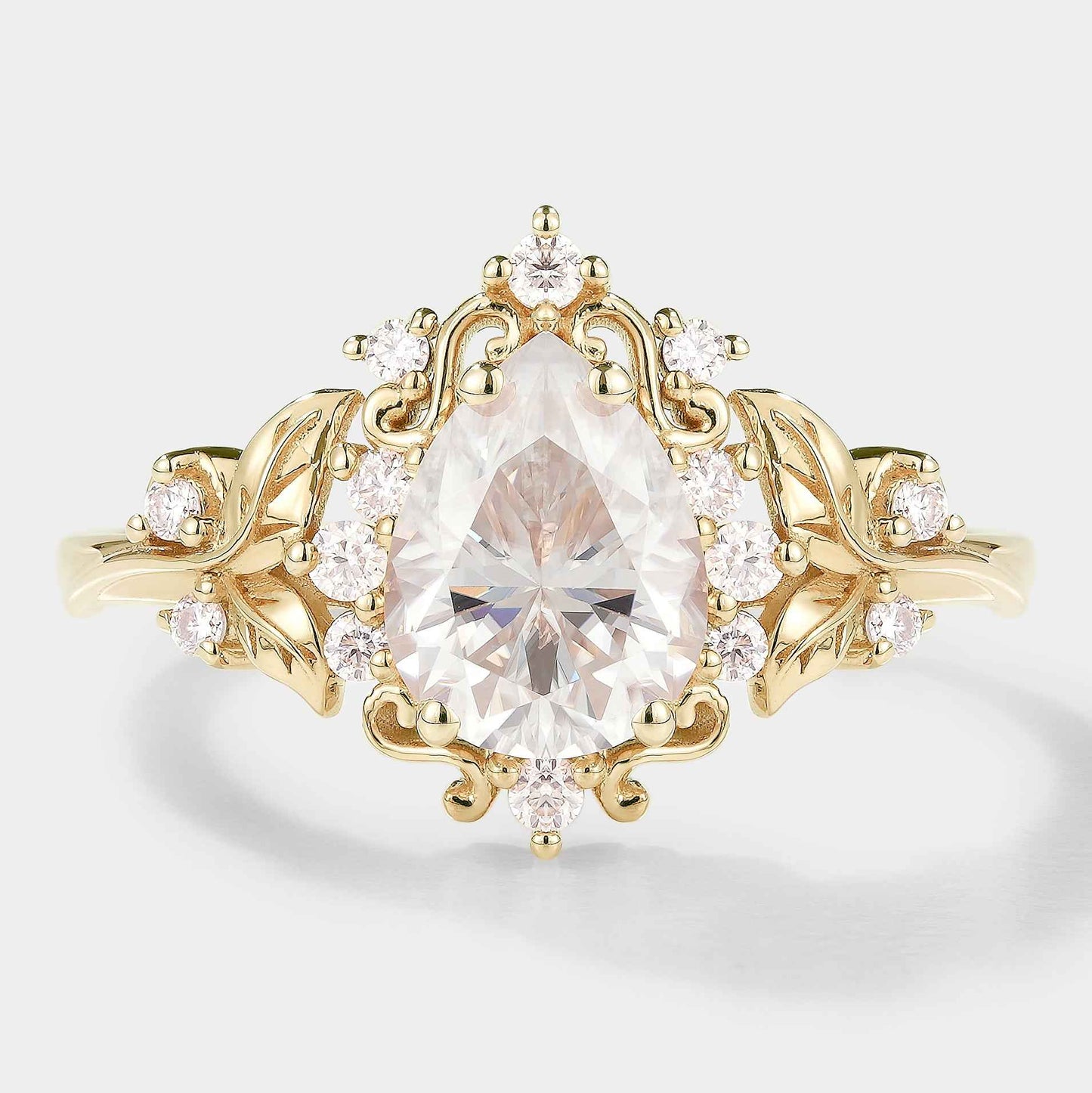 Leaf Inspired Pear Cut Moissanite Engagement Ring