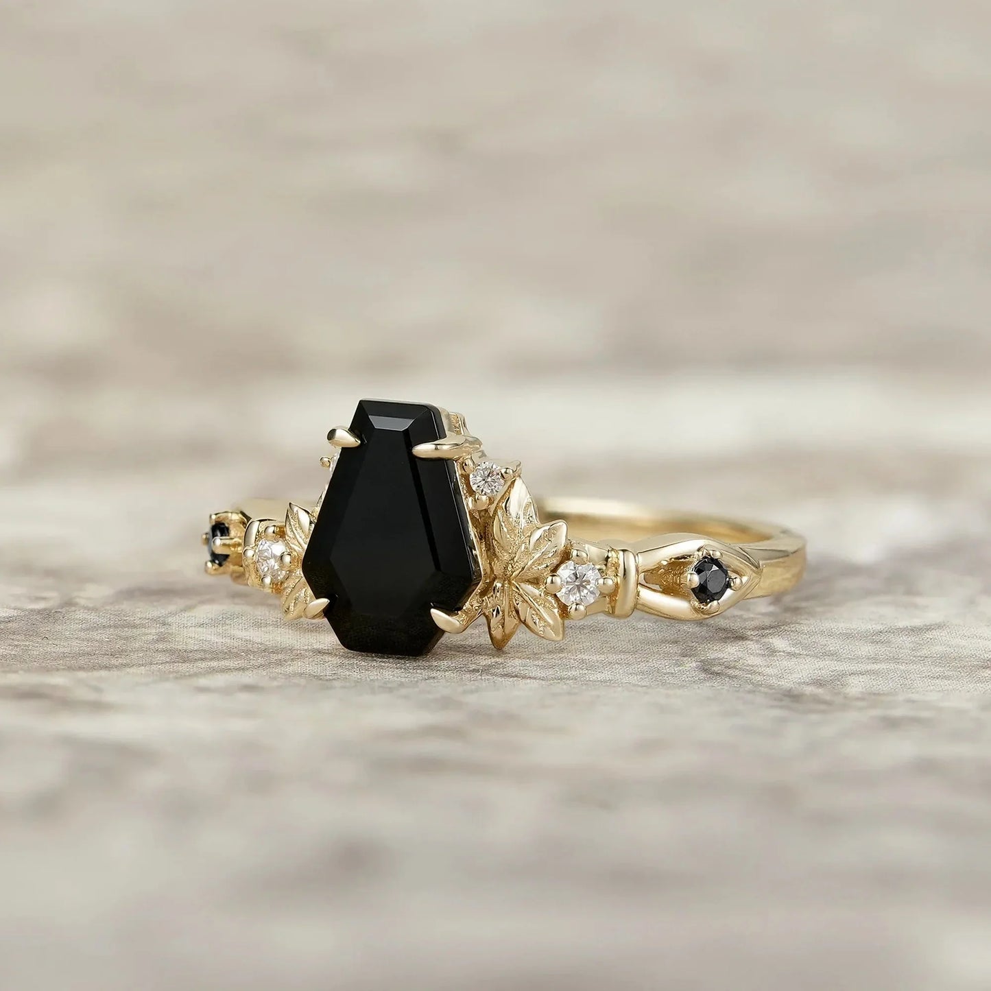 Vintage Coffin-cut Black Onyx Ring-Cerys - GemsMagic
