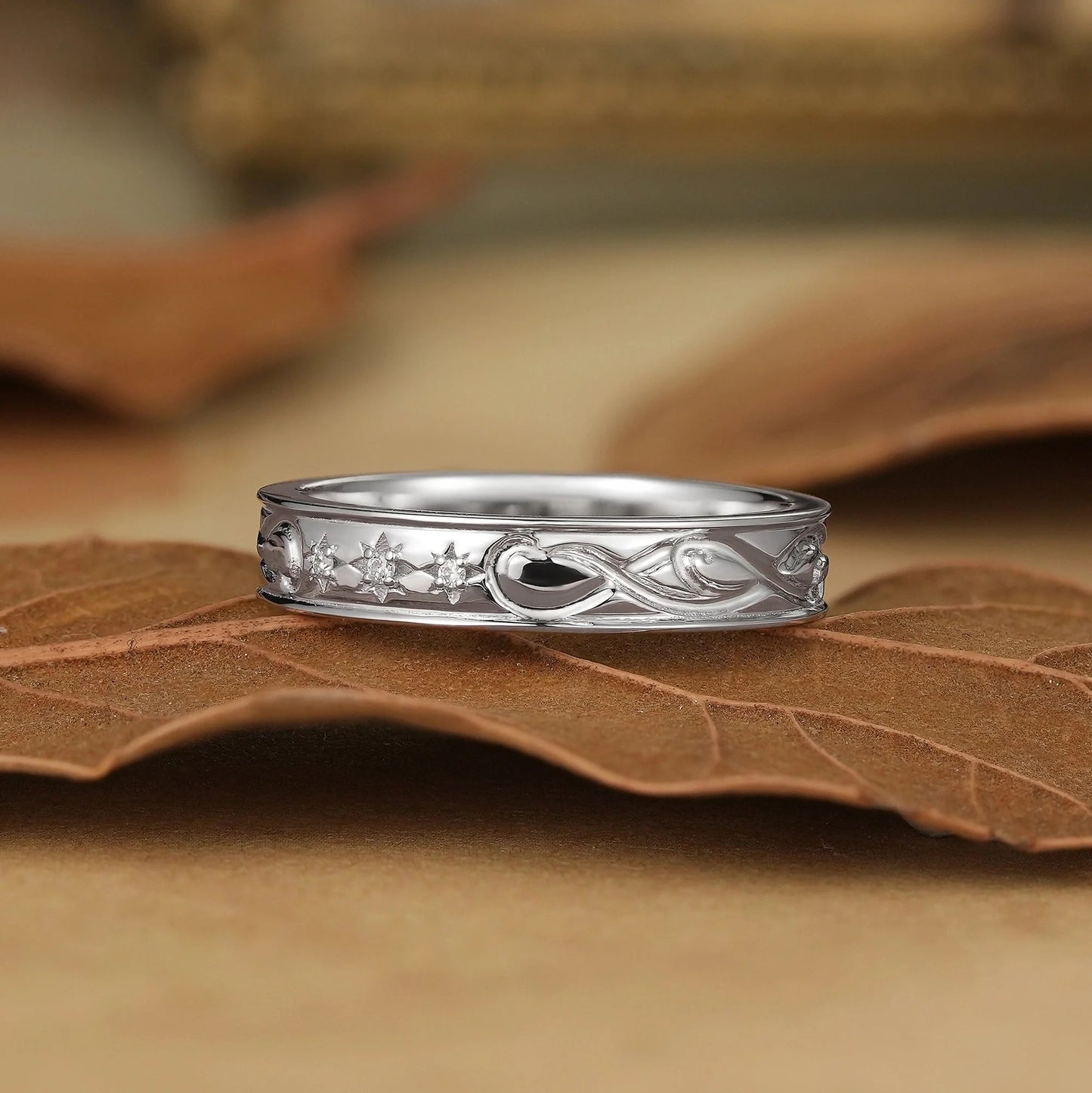 White Gold Wave Moissanite Men's Band-Leander