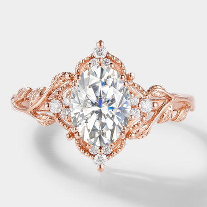 Oval Cut Moissanite Leaf Engagement Ring – Sylva