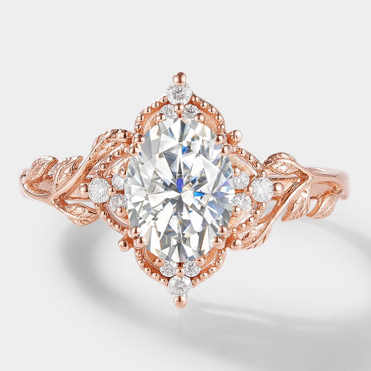 Oval Cut Moissanite Leaf Engagement Ring – Sylva