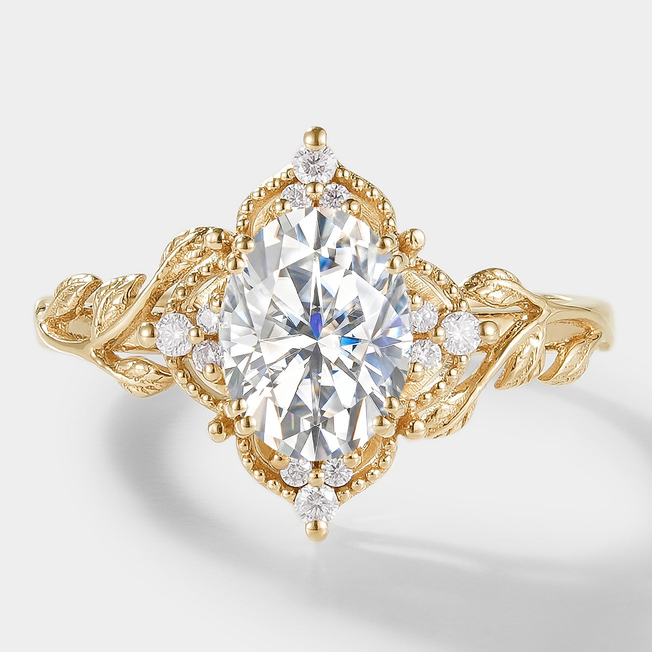 Oval Cut Moissanite Leaf Engagement Ring – Sylva
