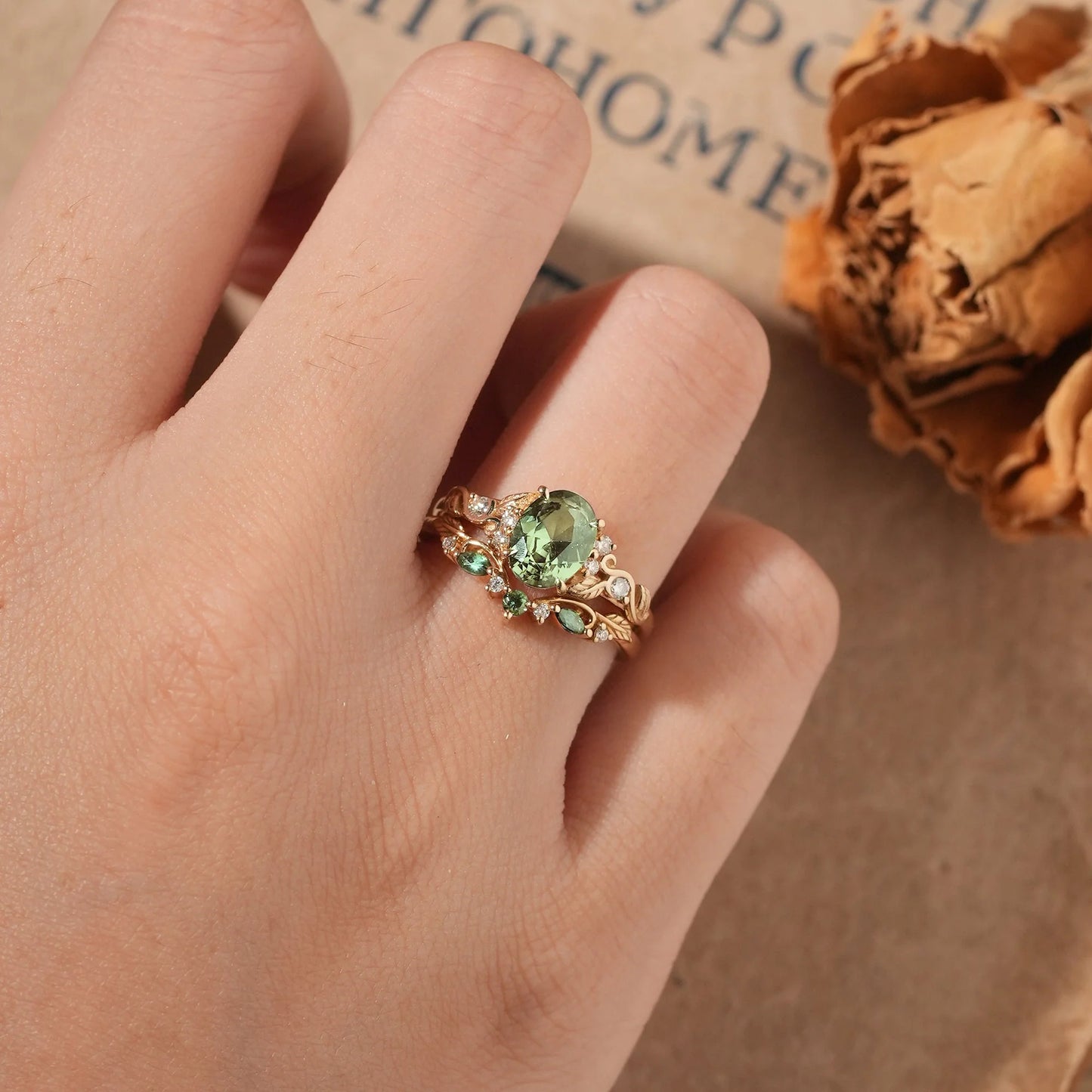1.75ct Oval Green Sapphire Engagement Ring Set 2pcs-Octavia