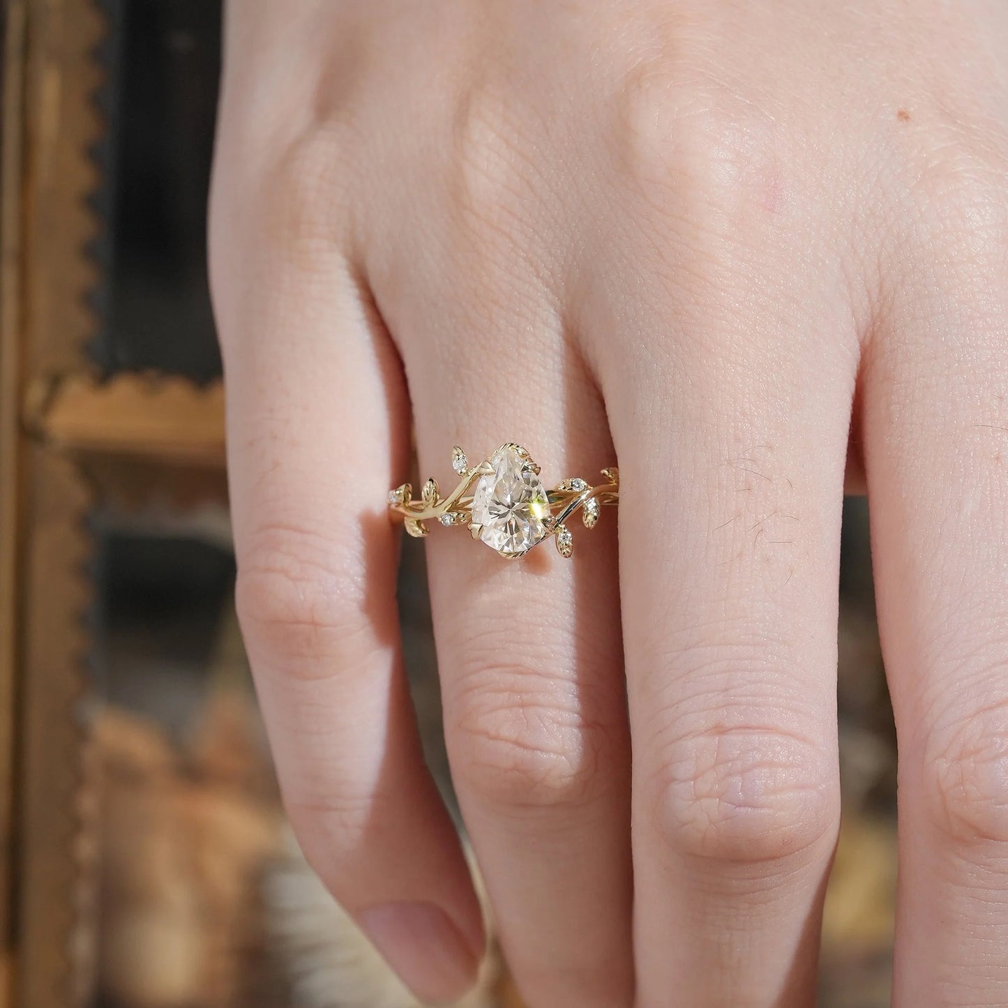 1.7ct Pear Leaf Moissanite Engagement Ring-Clementine
