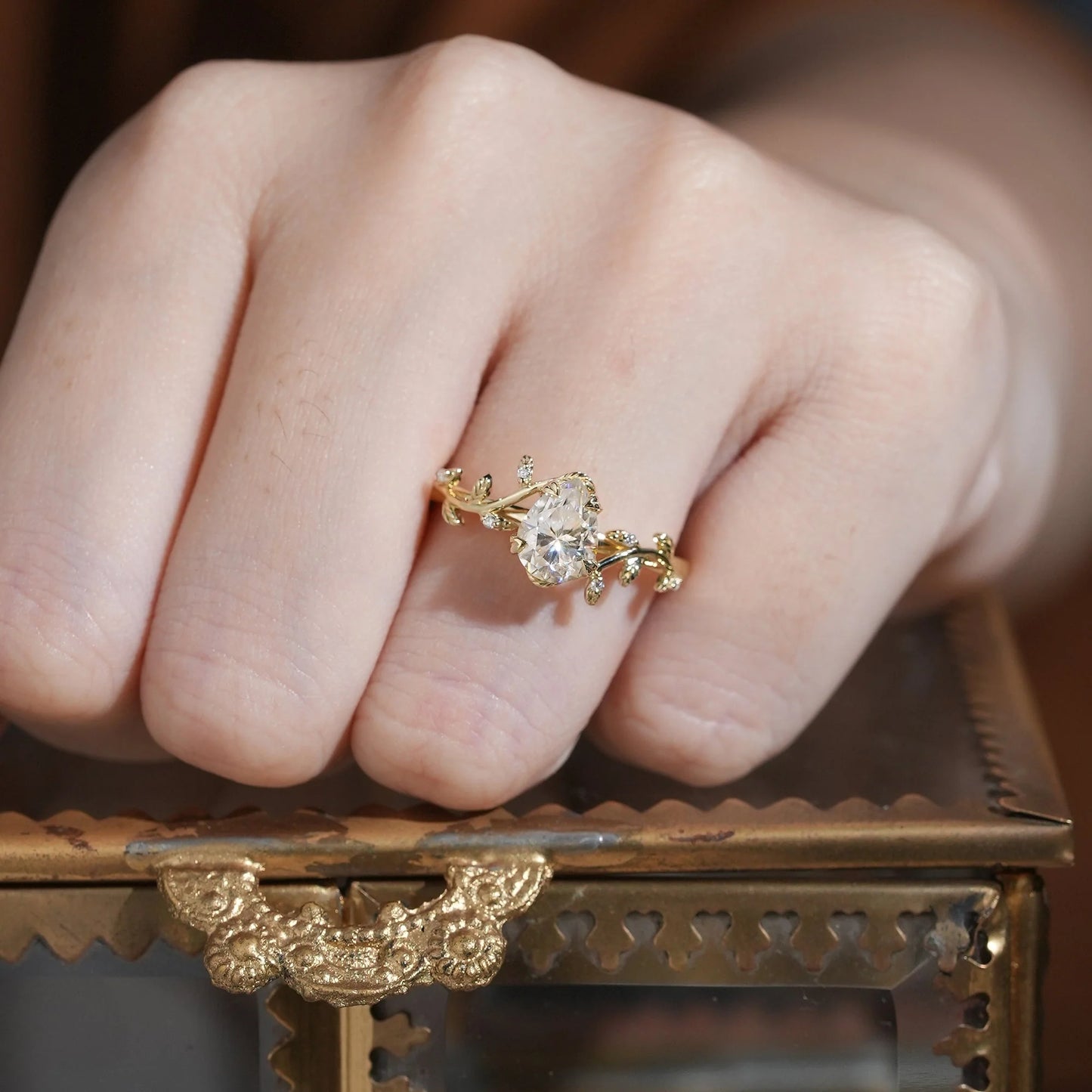 1.7ct Pear Leaf Moissanite Engagement Ring-Clementine