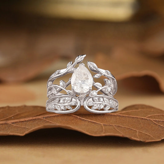 1.7ct Pear Moissanite Couple Ring Set 3pcs-Infinity Pair