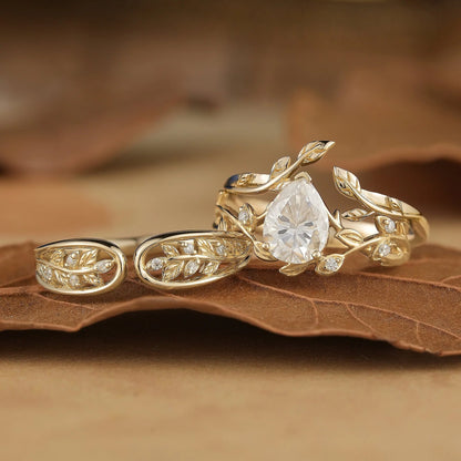 1.7ct Pear Moissanite Couple Ring Set 3pcs-Infinity Pair
