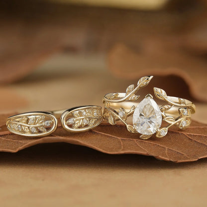 1.7ct Pear Moissanite Couple Ring Set 3pcs-Infinity Pair