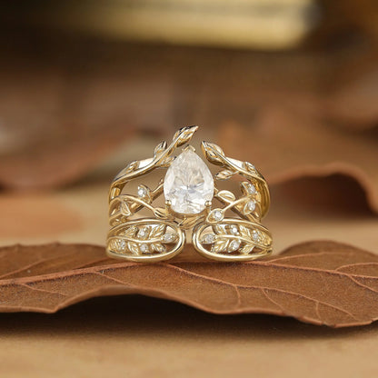 1.7ct Pear Moissanite Couple Ring Set 3pcs-Infinity Pair