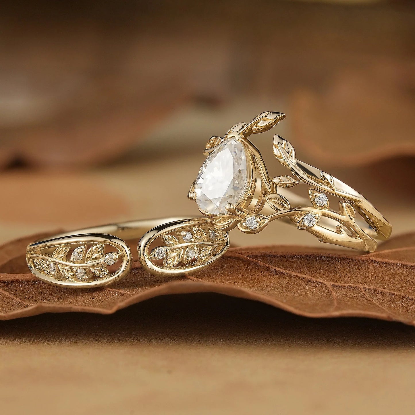 1.7ct Pear Moissanite Couple Ring Set 3pcs-Infinity Pair