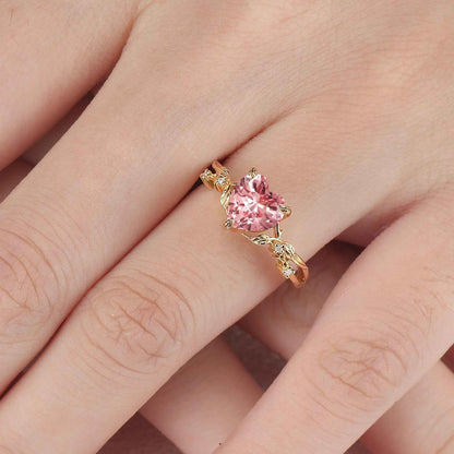 Nature Inspired Heart Cut Pink Sapphire Leafy Gemstone Ring