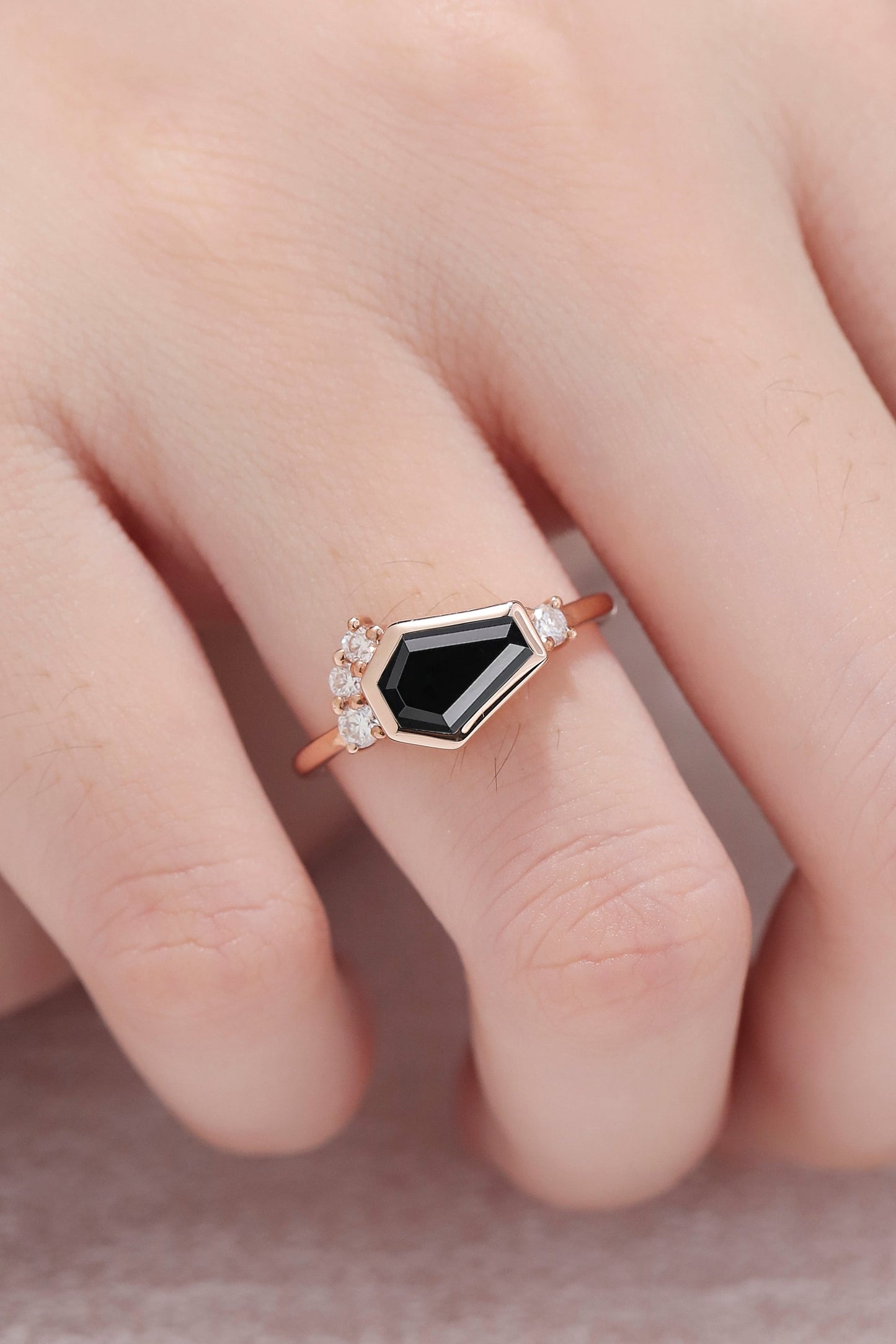 Unique Conffin Cut Black Onyx Cluster Ring