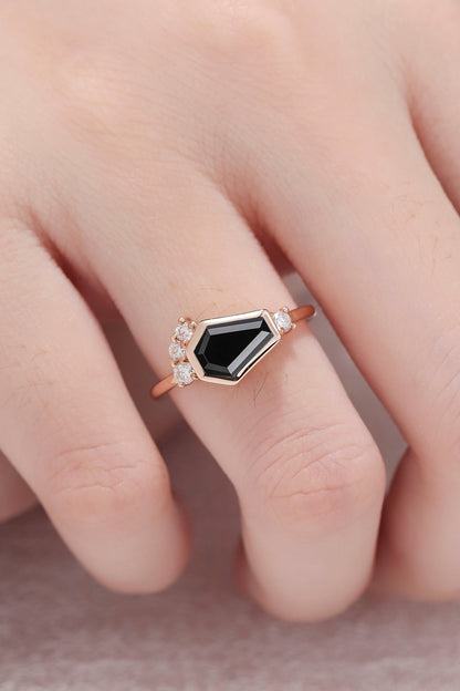 Unique Conffin Cut Black Onyx Cluster Ring