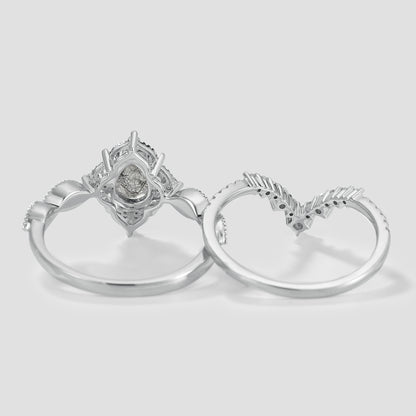 Vintage Black Rutilated Quartz Engagement Ring Set 2pcs