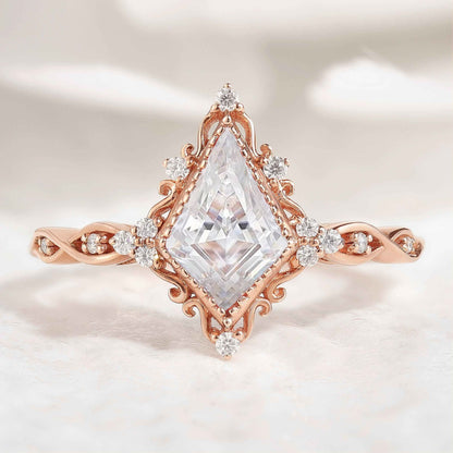 Vintage Kite Shaped Moissanite Engagement Ring Solid Gold Ring