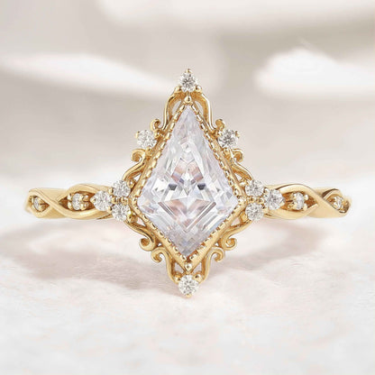 Vintage Kite Shaped Moissanite Engagement Ring Solid Gold Ring