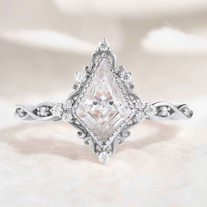 Vintage Kite Shaped Moissanite Engagement Ring Solid Gold Ring