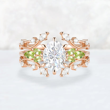 Cluster Oval Cut Moissanite Simple and Timeless Engagement Ring Set 2pcs