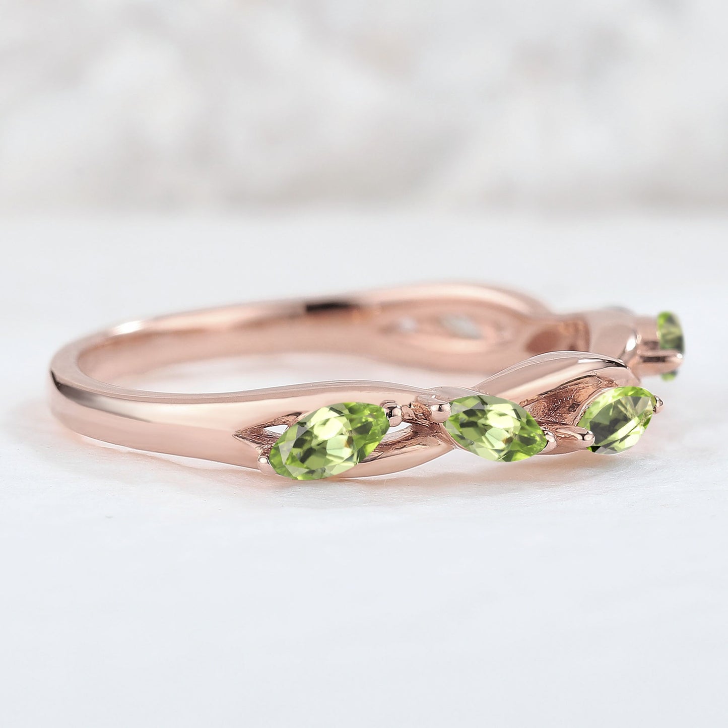 Nature August Birthstone Peridot Braidal Stack 14K Rose Gold Ring