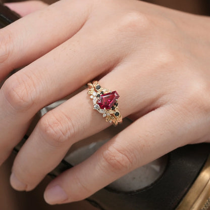 2ct Cocktail Coffin Shaped Ruby & Black Onyx Bridal Set 2pcs-Sophia