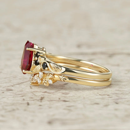 2ct Cocktail Coffin Shaped Ruby & Black Onyx Bridal Set 2pcs-Sophia