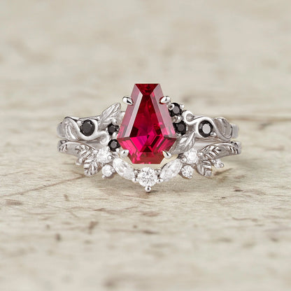 2ct Cocktail Coffin Shaped Ruby & Black Onyx Bridal Set 2pcs-Sophia