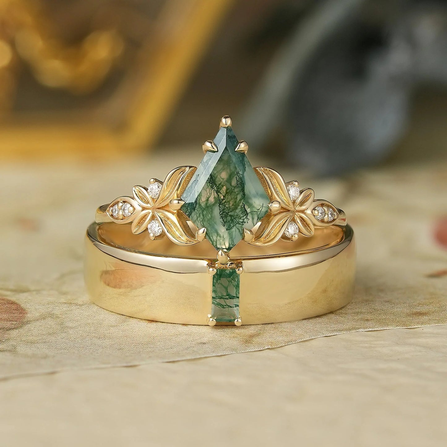 2pcs Moss Agate Couple Ring Set-Serendipity Pair