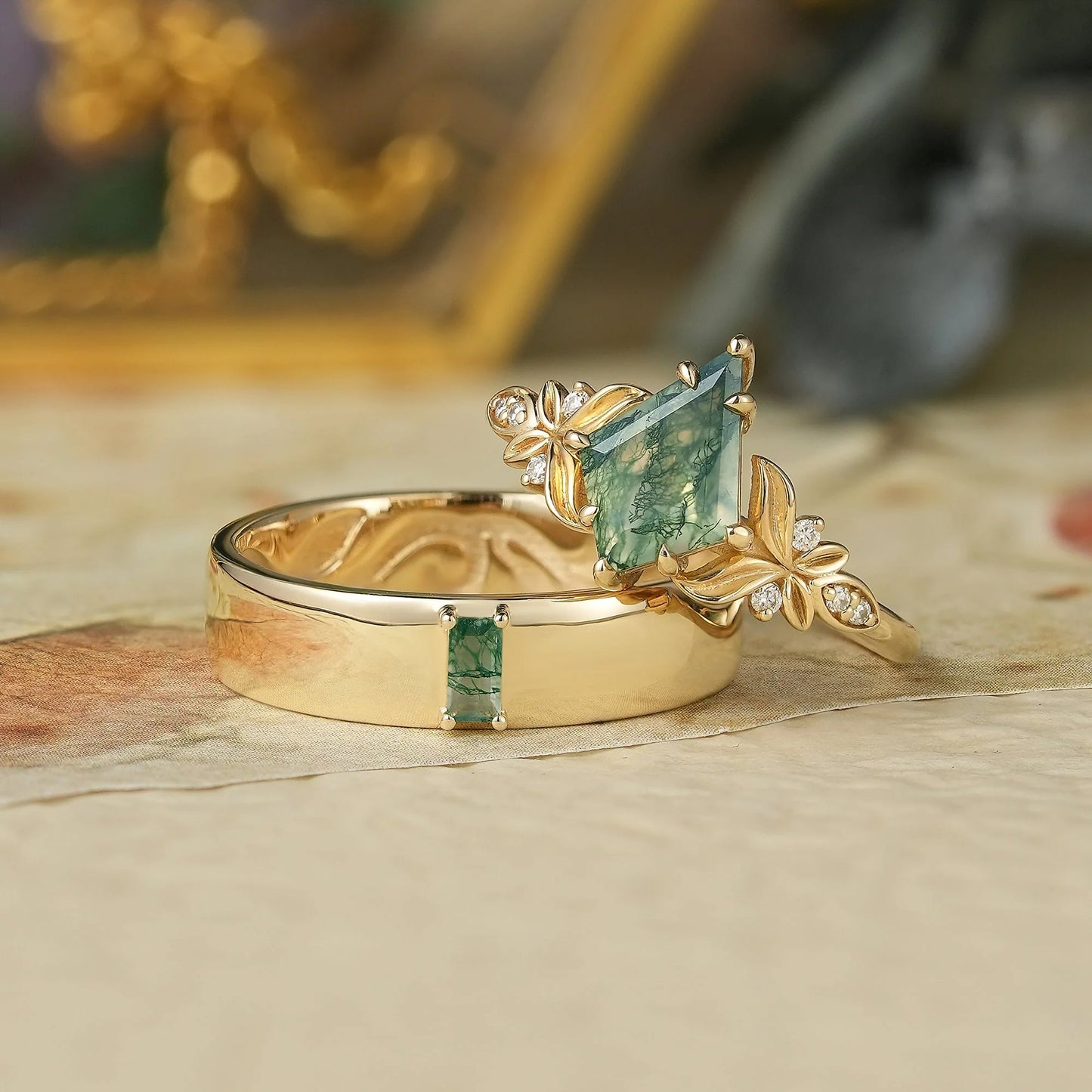 2pcs Moss Agate Couple Ring Set-Serendipity Pair