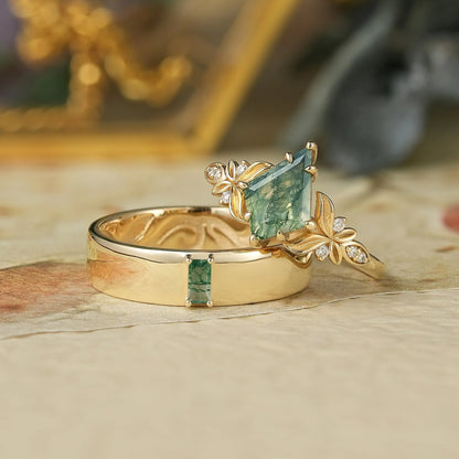 2pcs Moss Agate Couple Ring Set-Serendipity Pair