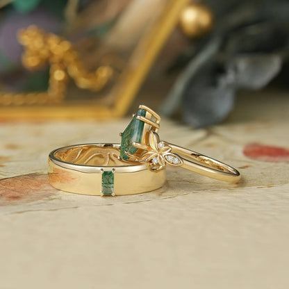 2pcs Moss Agate Couple Ring Set-Serendipity Pair
